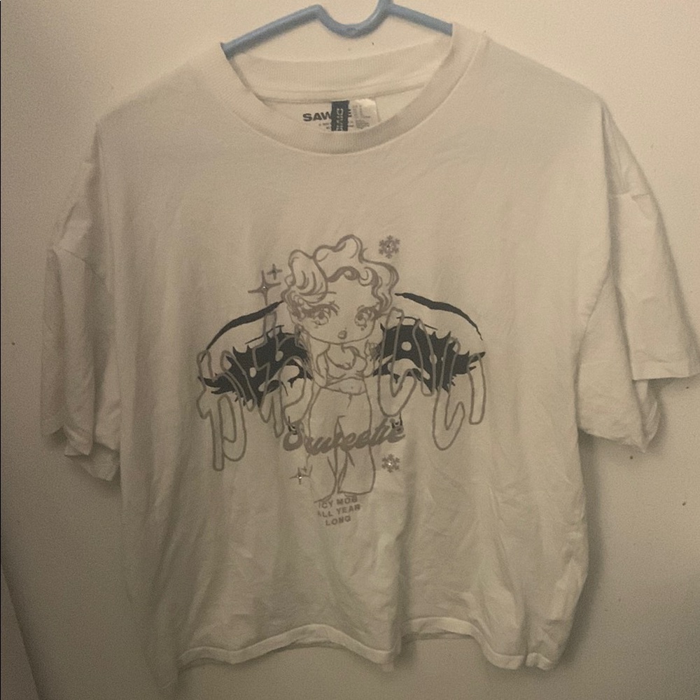 Cool Saweetie H and M Divided White Cotton Crewneck T W/Sparkling Diamonds SZ M